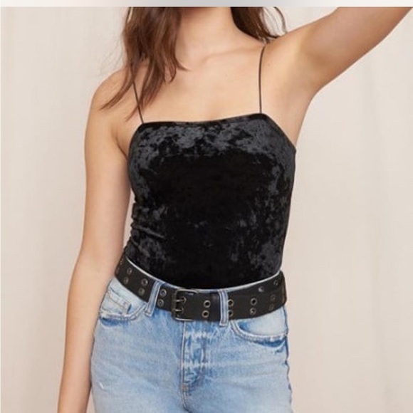 Garage Tops - Garage Navy Blue Crushed Velvet One-Shoulder Tank Top | Size M